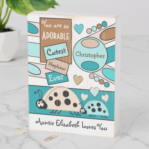 Adorable nephew ladybugs cream blue wooden box sign