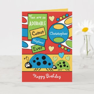 Adorable nephew ladybugs special boy red green card