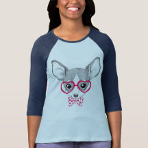 Adorable Nerdy Puppy Blue Baseball Shirt by Mei Yu