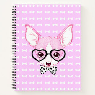 Adorable Nerdy Puppy Pink Notebook by Mei Yu