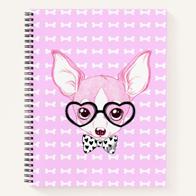 Adorable Nerdy Puppy Pink Notebook by Mei Yu (Front)