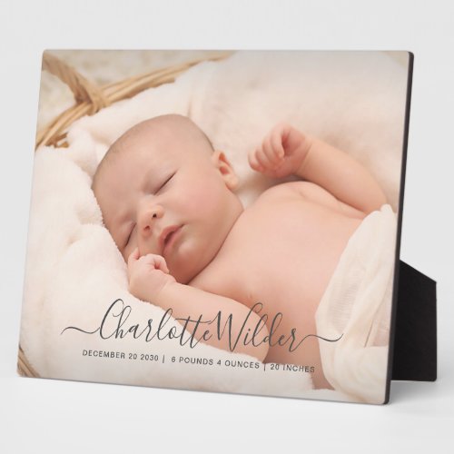 Adorable New Baby Photo Script Name Birth Stats Plaque