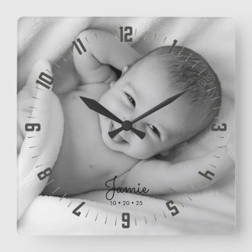 Adorable Newborn Baby Photo Nursery Square Wall Cl Square Wall Clock