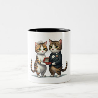 Adorable Newlywed Cats Two-Tone Coffee Mug