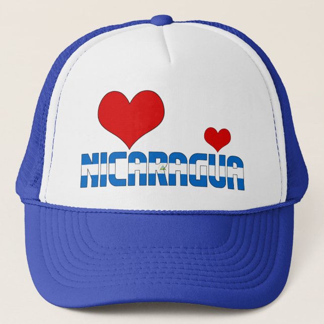 Adorable Nicaragua Flag Hearts Patriotic Trucker Hat (Front)