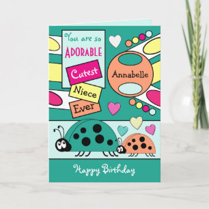 Adorable niece ladybugs special girl green orange card