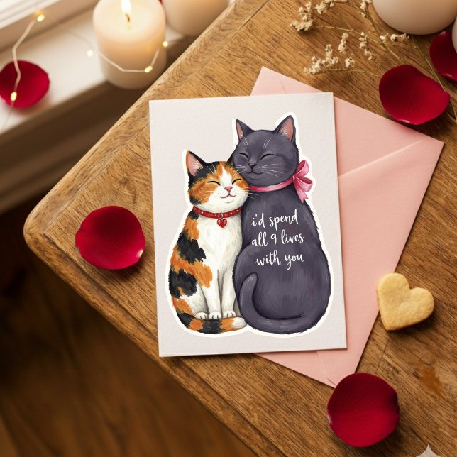 Adorable Nine Lives Cats Valentine Cat Lover  Holiday Card (Creator Uploaded)