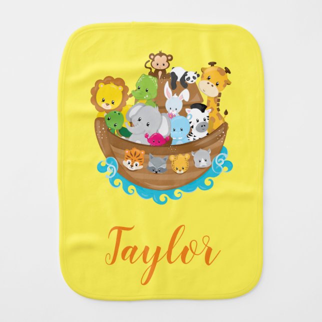 Adorable Noah Ark Baby Burp Cloth (Front)