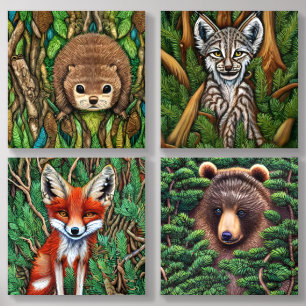 Adorable North Woods Baby Animal Prints Acrylic Photo Tile