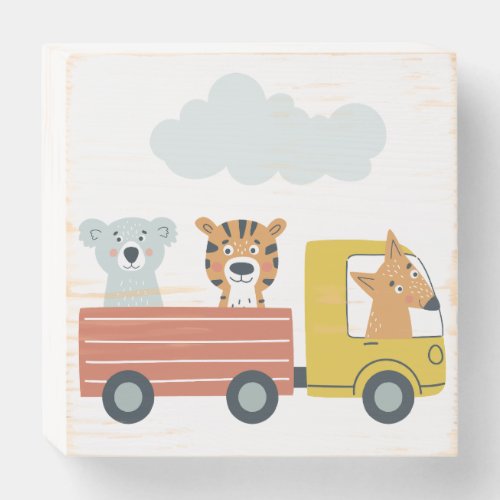 Adorable Nursery Art Animals In a Truck Wooden Box Sign
