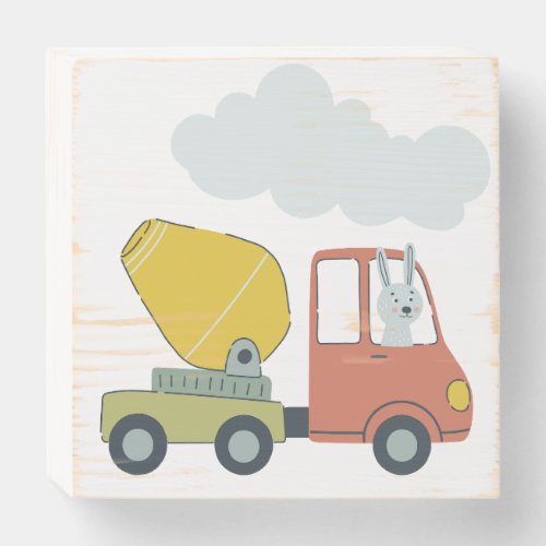 Adorable Nursery Art Bunny Driving a CementTruck Wooden Box Sign