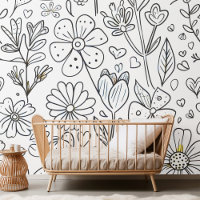 Adorable Nursery Flowers and Hearts Coloring Desig