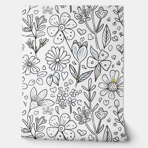 Adorable Nursery Flowers and Hearts Coloring Desig Wallpaper