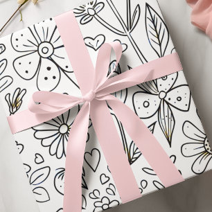 Adorable Nursery Flowers and Hearts Coloring Wrapping Paper