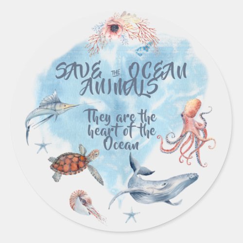 Adorable Ocean Animals Description Classic Round Sticker