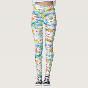 Adorable Ocean Love Pattern Cute Fish & Starfish Leggings