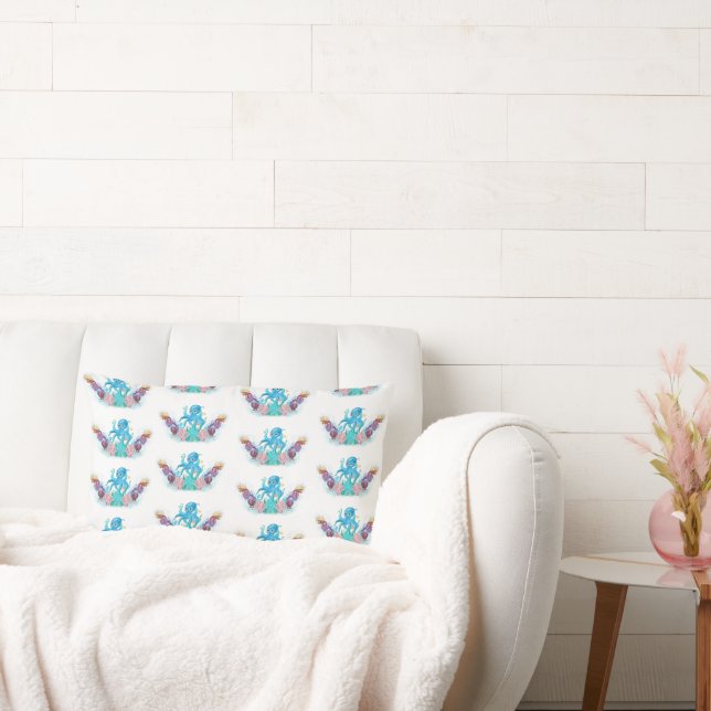 Adorable Ocean Octopus & Colourful Seashells  Lumb Lumbar Pillow (Couch)