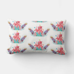 Adorable Ocean Octopus & Colourful Seashells  Lumbar Pillow