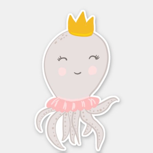 Adorable Octapus illustration with crown Sticker