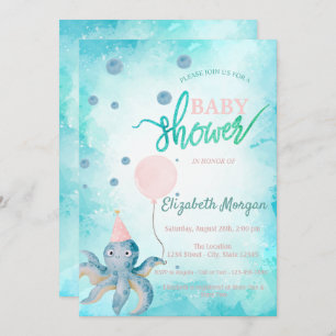 Adorable Octopus Balloon Summer Baby Shower Invitation