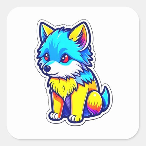 Adorable of Colorful Wolves 001 Square Sticker