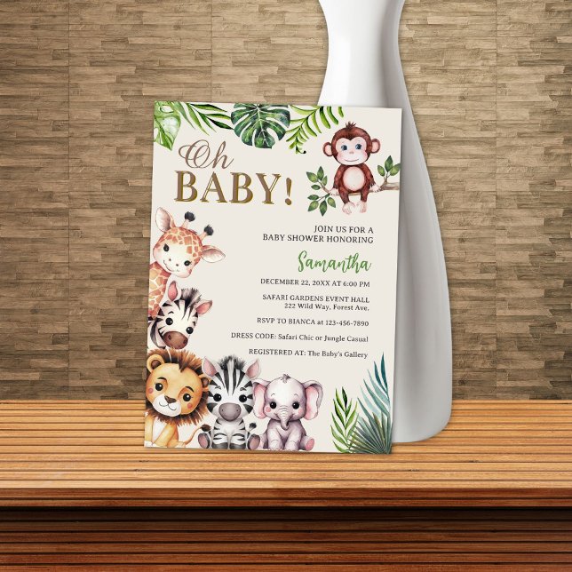 Adorable Oh Baby Jungle Safari Animals Baby Shower Invitation (Creator Uploaded)