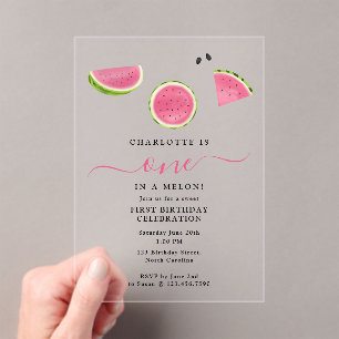 Adorable One in a Melon Watermelon Summer Birthday Acrylic Invitations