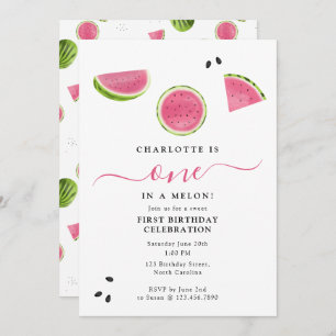 Adorable One in a Melon Watermelon Summer Birthday Invitation