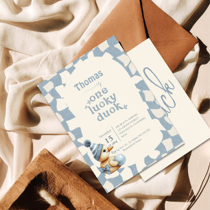 Adorable "One Lucky Duck" 1st First Birthday Invitation