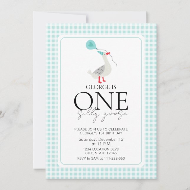 Adorable One Silly Goose Birthday Invitation (Front)