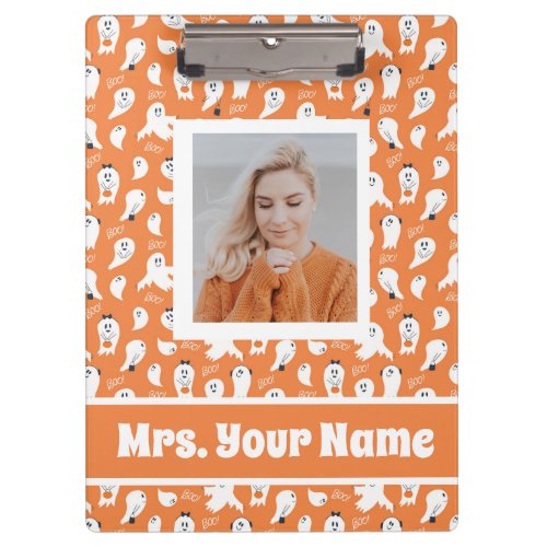ADORABLE ORANGE AND WHITE GHOSTS CLIPBOARD
