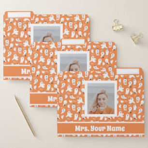 ADORABLE ORANGE AND WHITE GHOSTS FILE FOLDER