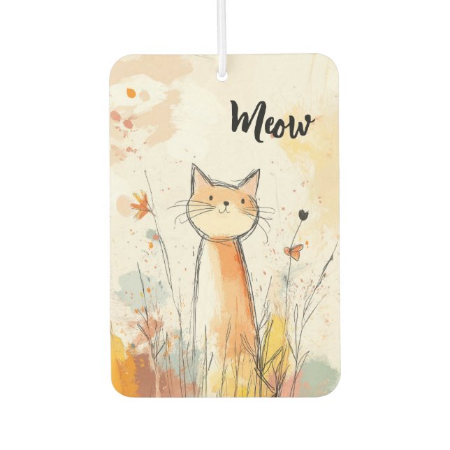 Adorable Orange Cat Illustration Personalized Air Freshener (Front)