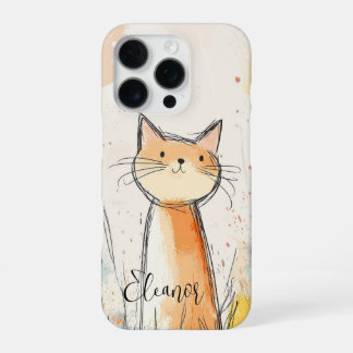 Adorable Orange Cat Illustration Personalized iPhone 16 Pro Case