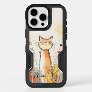 Adorable Orange Cat Illustration Personalized iPhone 16 Pro Max Case