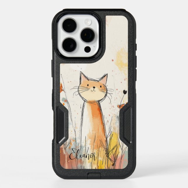 Adorable Orange Cat Illustration Personalized Otterbox iPhone Case (Back)