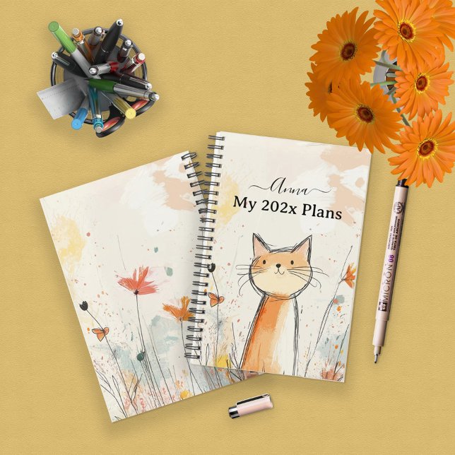 Adorable Orange Cat Illustration Personalized Planner (Creator Uploaded)