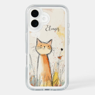 Adorable Orange Cat Illustration Personalized iPhone 16 Case