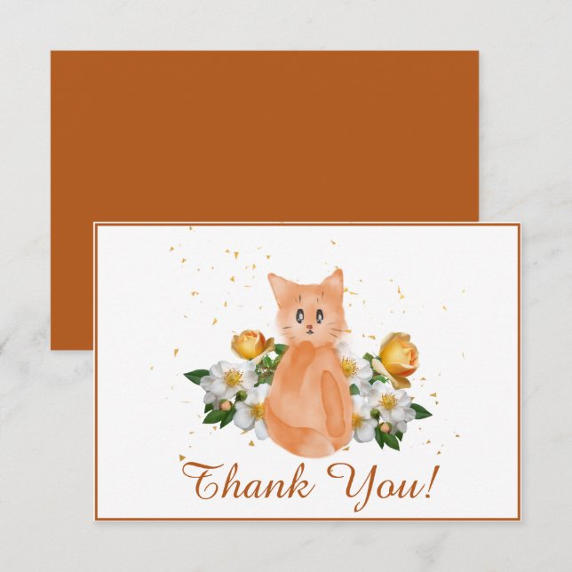 Adorable Orange Cat Thank You Card (Front/Back)