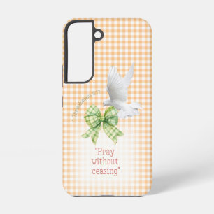 Adorable Orange Check Green Bow Dove Christian Samsung Galaxy S22 Case