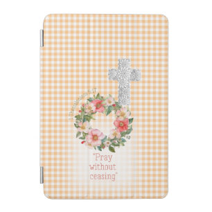 Adorable Orange Check Rose Wreath Cross Faith iPad Mini Cover