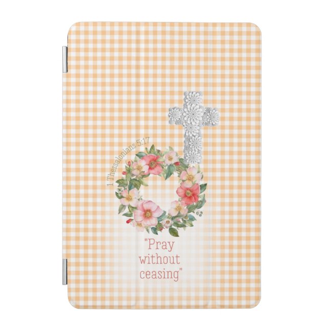 Adorable Orange Check Rose Wreath Cross Faith iPad Mini Cover (Front)