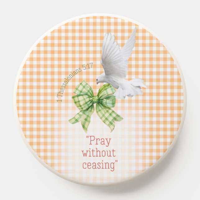Adorable Orange Checks Green Bow Dove Bible PopSocket (Popsocket)