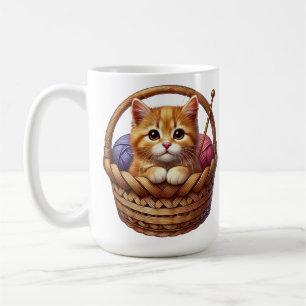 Adorable Orange Kitten in Basket With Yarn Coffee Mug