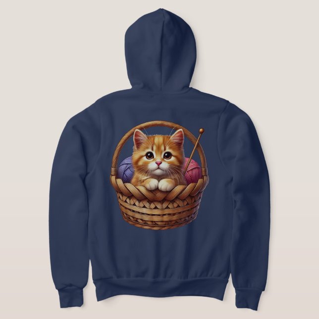 Adorable Orange Kitten in Basket With Yarn Hoodie (Laydown Back)
