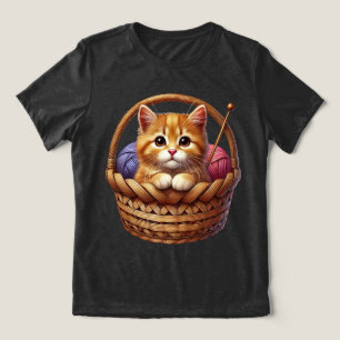 Adorable Orange Kitten in Basket With Yarn Tri-Blend Shirt