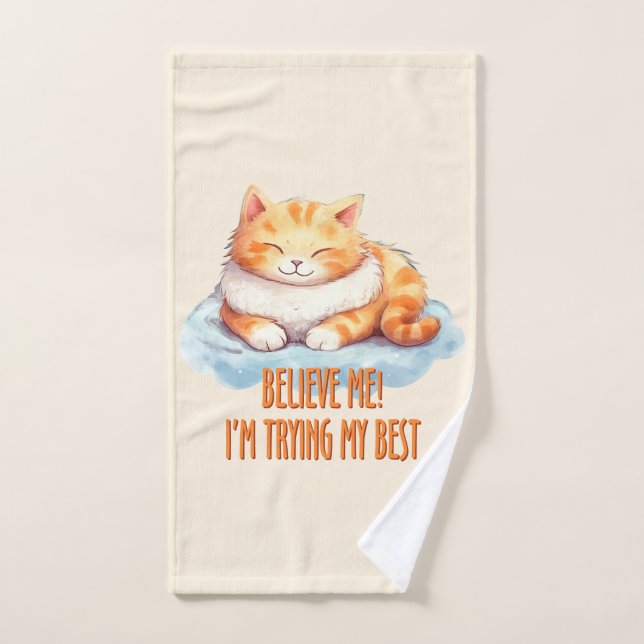 Adorable Orange Tabby Cat- I'm Trying My Best Bath Towel Set (Hand Towel)