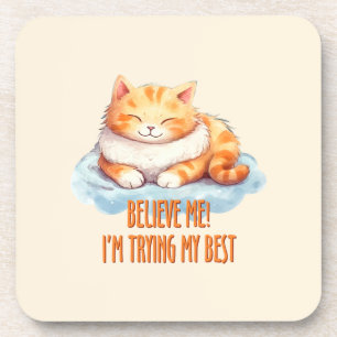 Adorable Orange Tabby Cat- I'm Trying My Best Beverage Coaster