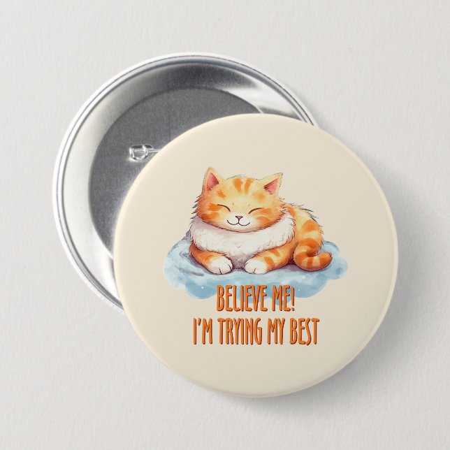 Adorable Orange Tabby Cat- I'm Trying My Best Button (Front & Back)