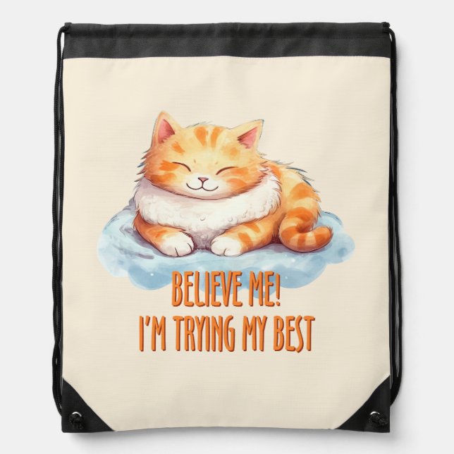 Adorable Orange Tabby Cat- I'm Trying My Best Drawstring Bag (Front)
